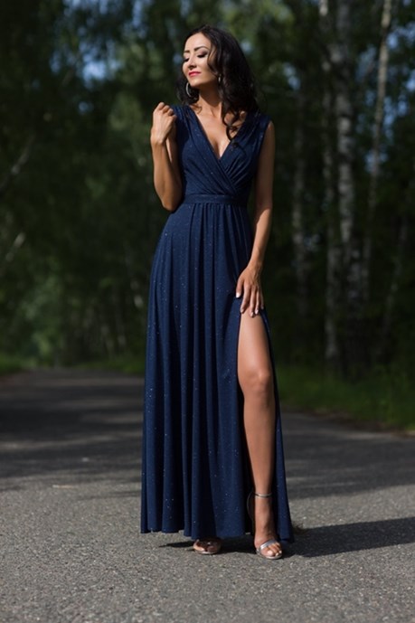 Sukienka długa grube ramiączka brokat granat