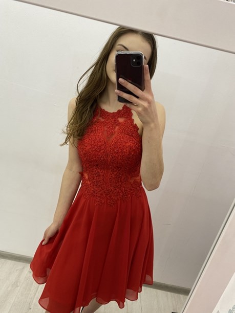 Sukienka krótka ramiączka na krzyż czerwień