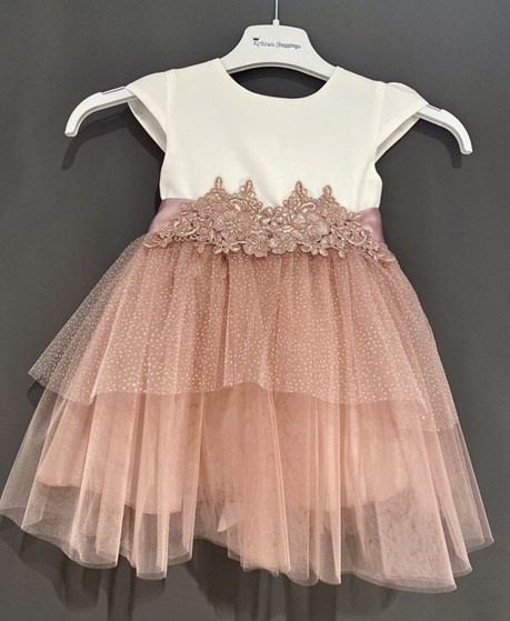 Sukienka dziecięca tiul brokat koronka wrzos