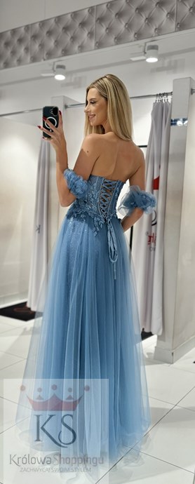 Sukienka długa gorset rękawek tiul jeans