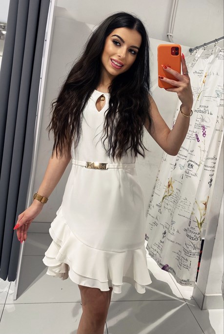 Sukienka krótka falbanka ozdoba przód biały
