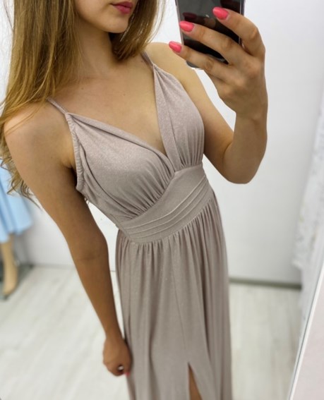 Sukienka długa pas cienkie ramiączka złoty