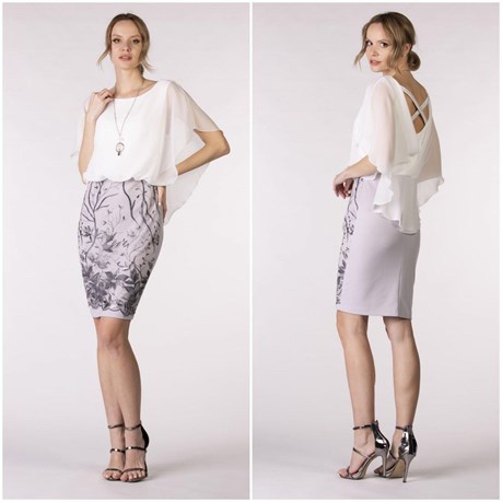 Sukienka krótka koronka krzyż plecy biel/popiel