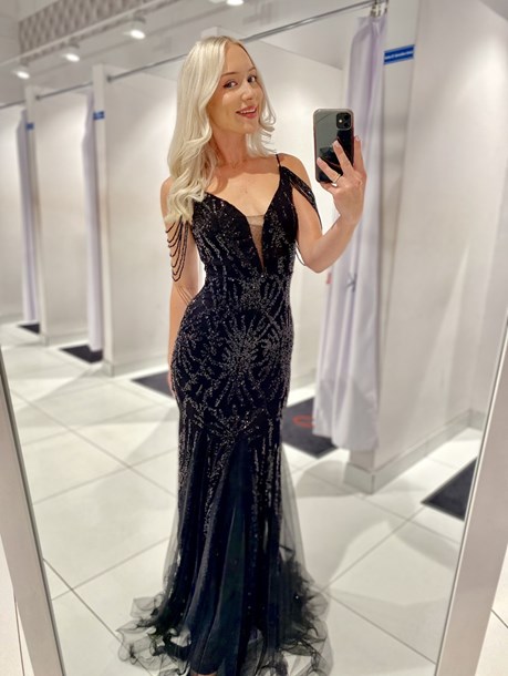 Sukienka długa cekin koraliki tiul czerń