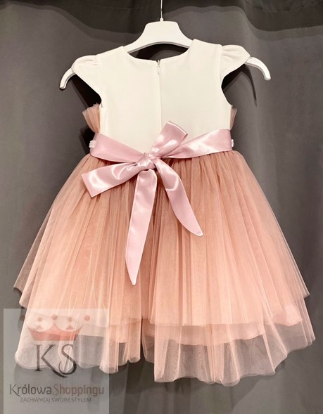 Sukienka dziecięca tiulowe obszycia biel/wrzos
