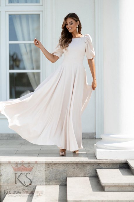 Sukienka długa 3/4 rękawek wiązanie plecy ecru