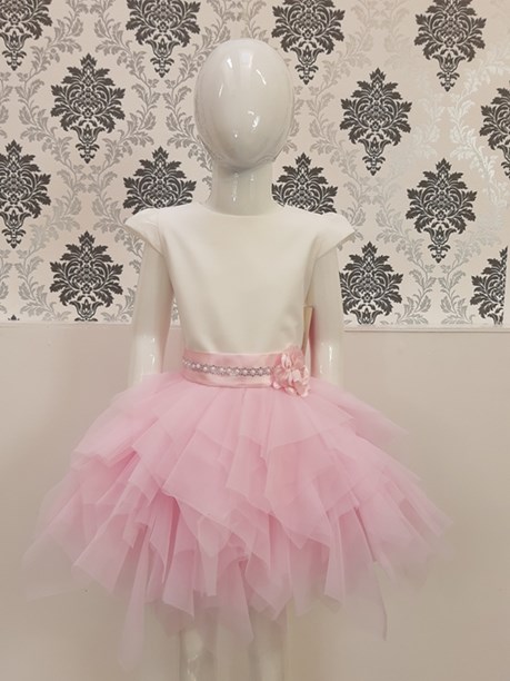 Sukienka dziecięca zdobienie tiul biel/róż