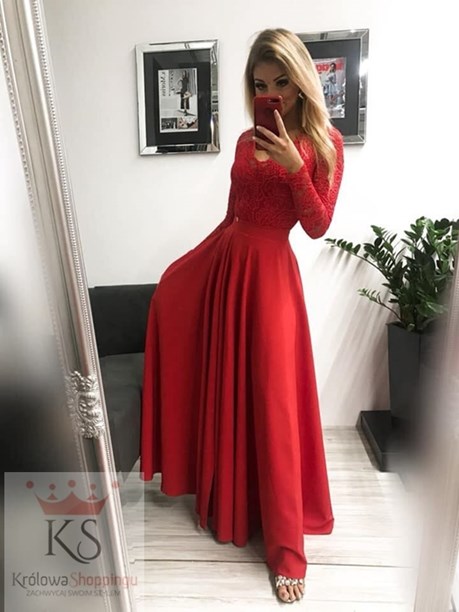 Sukienka długa miękki rękawek czerwony