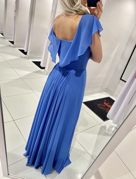 Sukienka długa  falbana materiał szyfon błękit