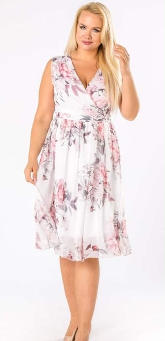 Sukienka midi kwiaty biel/czerń