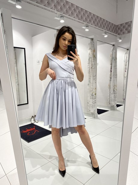 Sukienka krótka asymetryczna zakład. dekolt szary