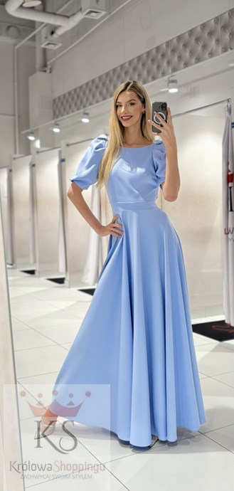 Sukienka długa 3/4 rękawek wiązanie plecy błękit