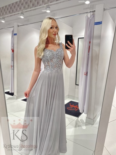 Sukienka długa wiązana na plecach popiel