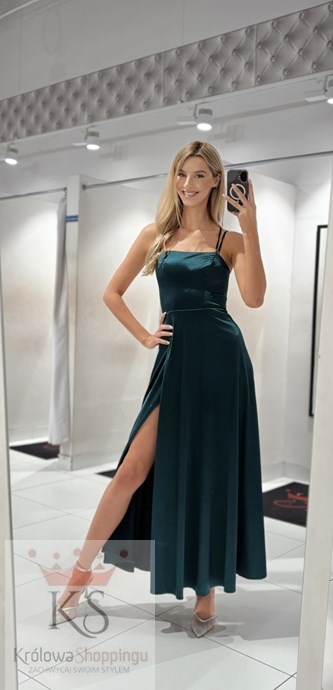 Sukienka długa satyna wiązanie plecy zieleń