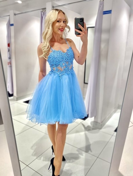 Sukienka krótka tiul gorset błękit