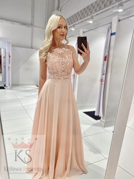 Sukienka długa zdobione plecy różowy