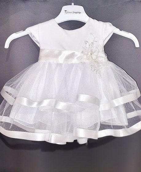 Sukienka dziecięca falbanki tiul kwiat biel