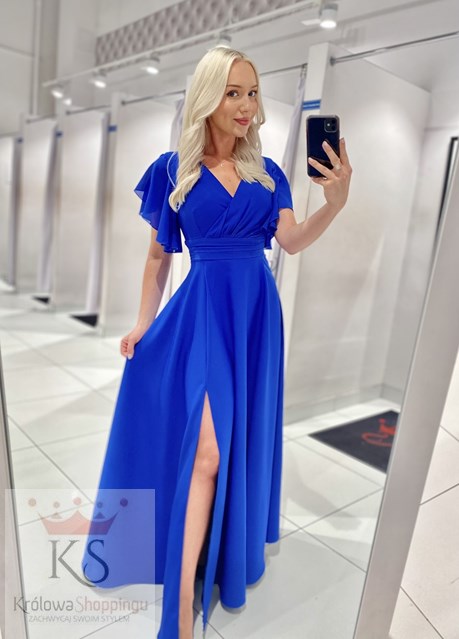 Sukienka długa pas rękawek chaber