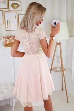Sukienka krótka koronka rękawek róż