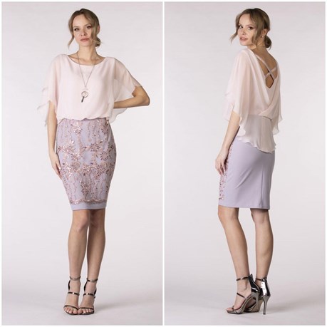 Sukienka krótka koronka krzyż plecy róż/popiel