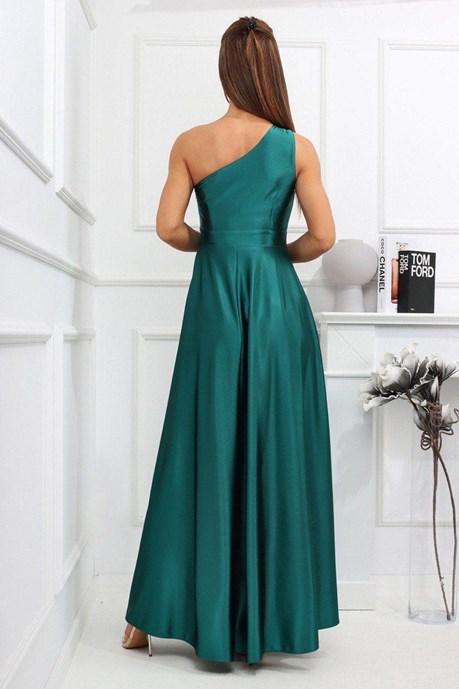 Sukienka długa jedno ramie dwa rozcięcia zieleń