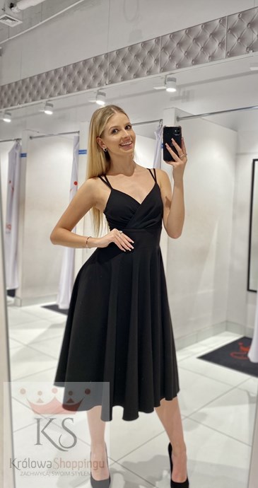 Sukienka midi rozkloszowana pas ramiączka czerń