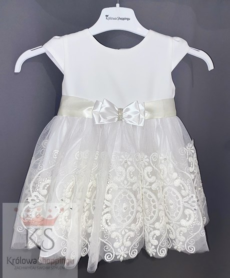 Sukienka dziecięca tiul haft kokardka biel