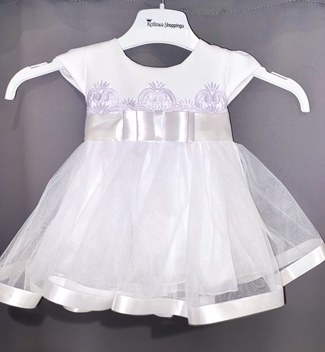 Sukienka dziecięca falbanki haft kokarda biel