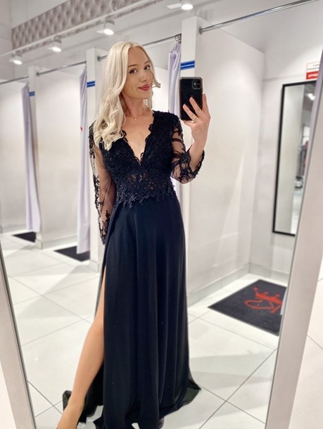 Sukienka długa koronkowa góra długi rękaw czerń