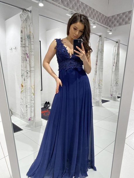 Sukienka długa odkryte plecy granat