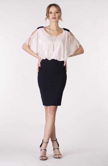 Sukienka krótka rozcięty rękawek róż/granat