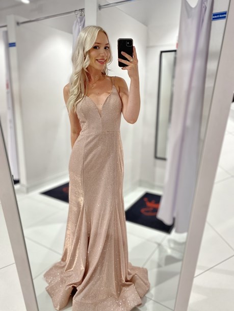 Sukienka długa ramiączka wiązanie brokat róż