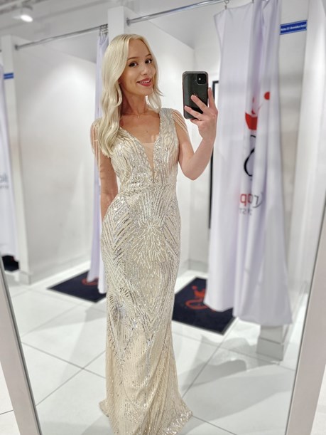 Sukienka długa cekin koraliki siatka srebro