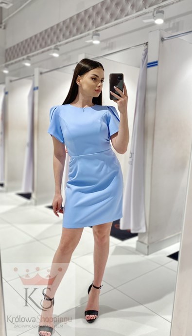 Sukienka krótka guziczki wycięcie plecy błękit