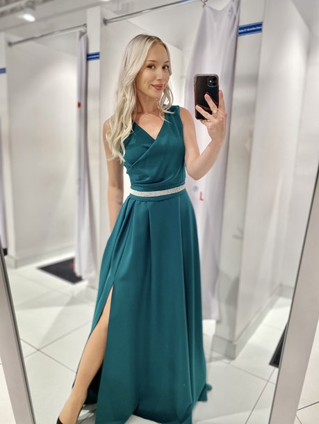 Sukienka długa marszczenia z paskiem zieleń