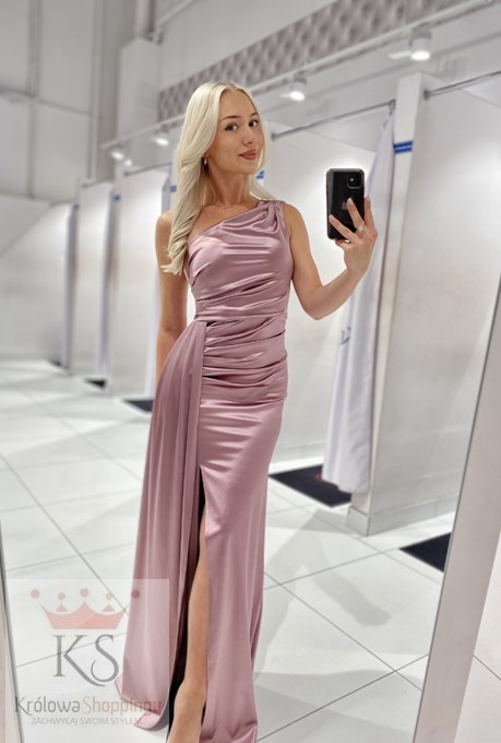 Sukienka długa na jedno ramię wrzos