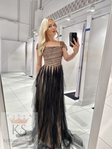 Sukienka długa cekinowa góra tiul złoto/czerń