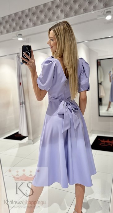 Sukienka midi 3/4 rękawek wiązanie plecy fiolet