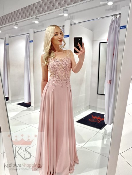 Sukienka długa koronkowa góra wrzos