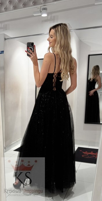 Sukienka długa tiul gorset zdobienie czerń