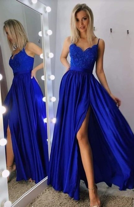 Sukienka długa ramiączka koronka chaber