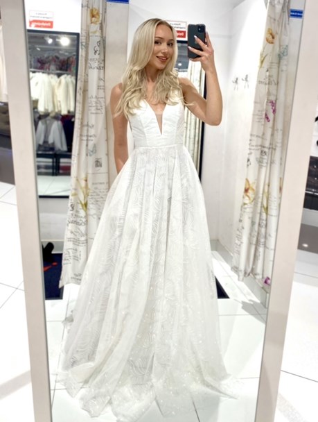 Sukienka długa balowa brokat biel