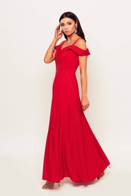 Sukienka długa opadające ramiona czerwony