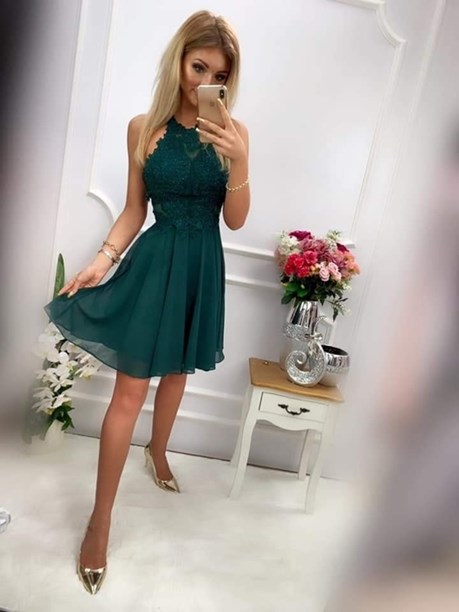 Sukienka krótka ramiączka na krzyż butelka zieleń