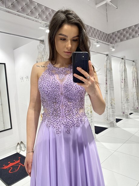 Sukienka długa ramiączka na krzyż fioletowy