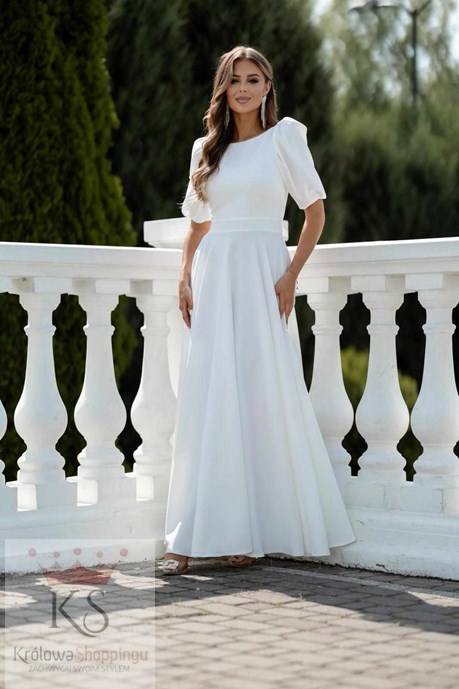 Sukienka długa 3/4 rękawek wiązanie plecy biel