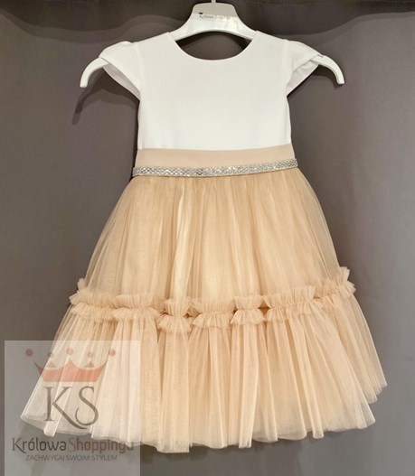 Sukienka dziecięca srebrny paseczek biel/beż