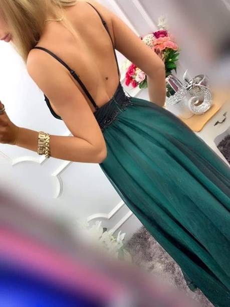 Sukienka długa tiulowa na ramiączkach zieleń/czerń