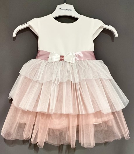 Sukienka dziecięca tiul srebrna falbanka wrzos