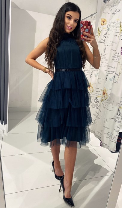 Sukienka midi tiul odkryte plecy falbany zieleń